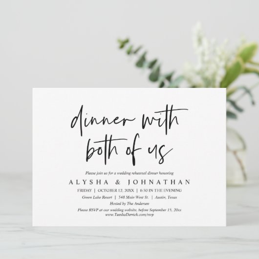 Hochzeitsessen mit uns beiden Proben Einladung (Stehend Vorderseite)