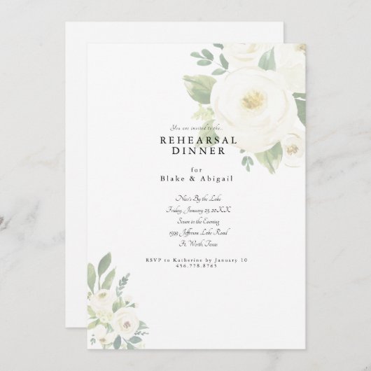 Hochzeitsessen mit weißer Blume Probe Einladung (Vorne/Hinten)