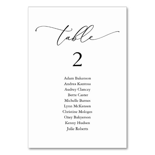 Hochzeitsessen, Moderne Gästekarte N Tischnummer (Vorderseite)