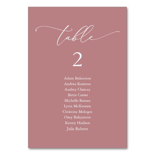 Hochzeitsessen, moderne Gästekarte Tischnummer (Vorderseite)