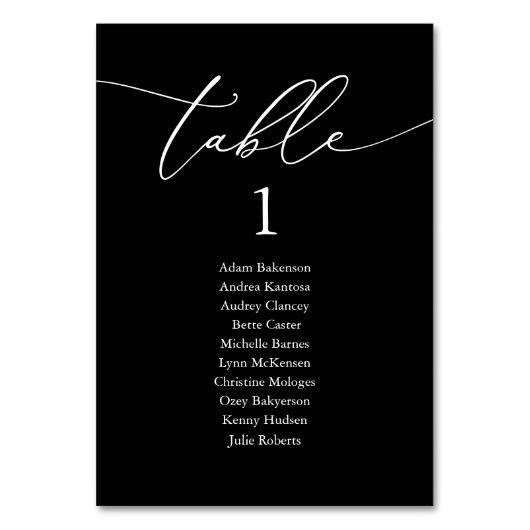 Hochzeitsessen, moderne Gästekarte Tischnummer (Vorderseite)