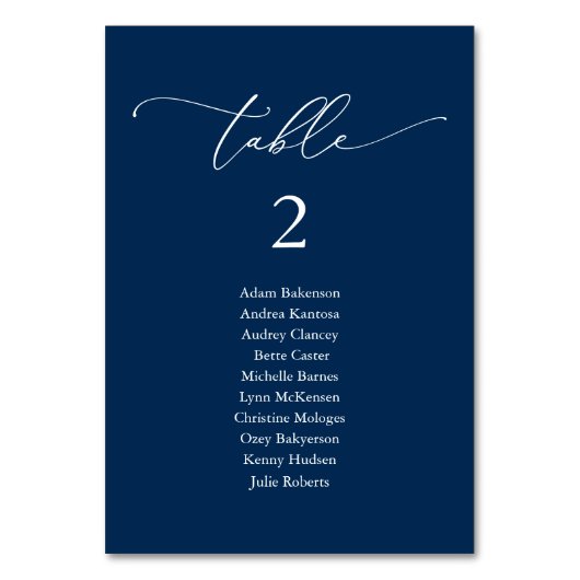 Hochzeitsessen, moderne Gästekarte Tischnummer (Vorderseite)