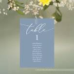 Hochzeitsessen, moderne Gästekarte Tischnummer<br><div class="desc">Hochzeitsessen Gästekarte,  Moderne romantische Kalligraphie mit dustigem blauem Thema. Passen Sie den Text an und / oder entfernen und füllen Sie mit Ihrer Hochzeitsfeier passende Farbe.</div>