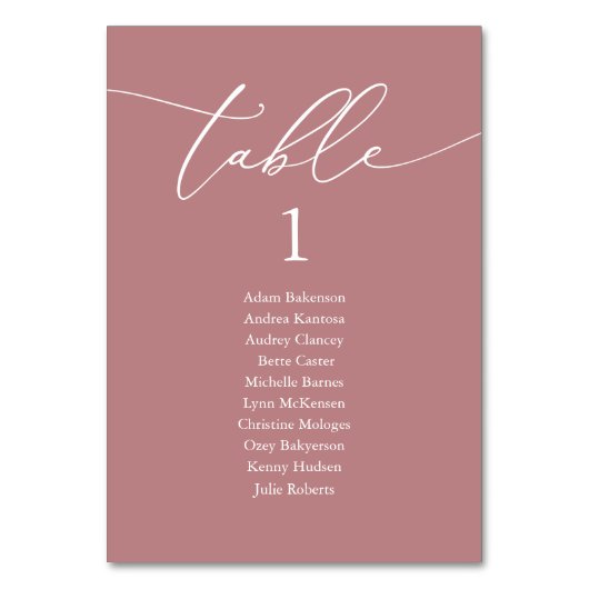 Hochzeitsessen, moderne Gästekarte Tischnummer (Vorderseite)