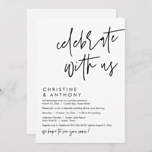 Hochzeitsessen, moderne Lässige Schrift Einladung (Vorne/Hinten)