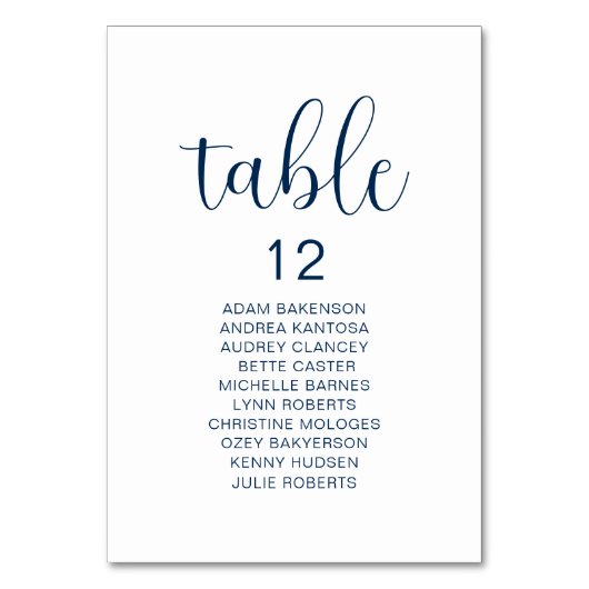 Hochzeitsessen, Moderne Sitzkarte Tischnummer (Vorderseite)