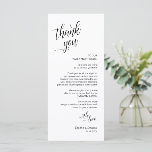 Hochzeitsessen, Ort Einstellung Dankeschön Karten (Stehend Vorderseite)