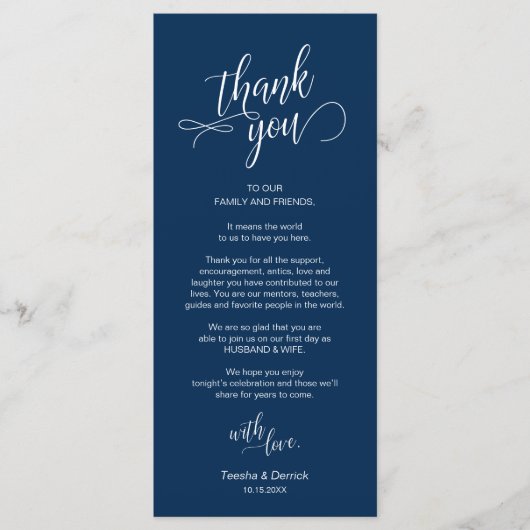 Hochzeitsessen, Ort Einstellung Dankeschön Karten (Vorderseite)