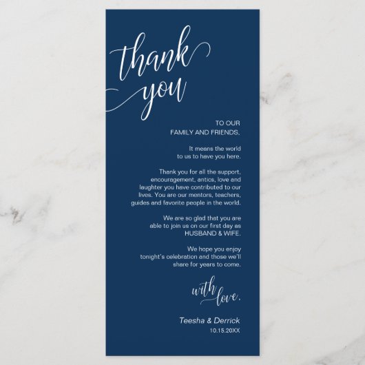 Hochzeitsessen, Ort Einstellung Dankeschön Karten (Vorderseite)