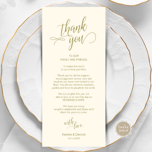 Hochzeitsessen, Ort Einstellung Dankeschön Karten