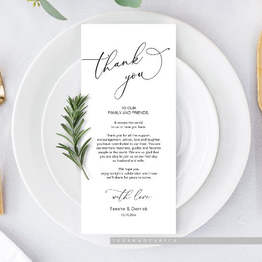 Hochzeitsessen, Platzierung Dankeschön Karte