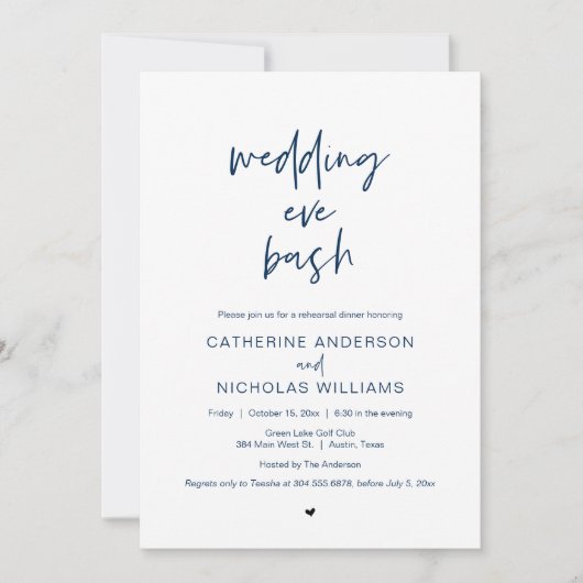 Hochzeitsessen Probe, Abendessen am Vorabend der F Einladung (Vorderseite)