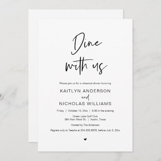 Hochzeitsessen Probe, Abendessen mit uns Einladung (Vorne/Hinten)