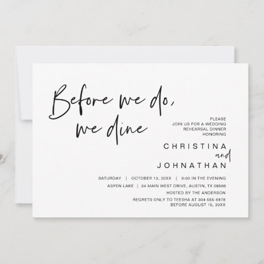 Hochzeitsessen Probe, bevor wir essen Einladung (Vorderseite)