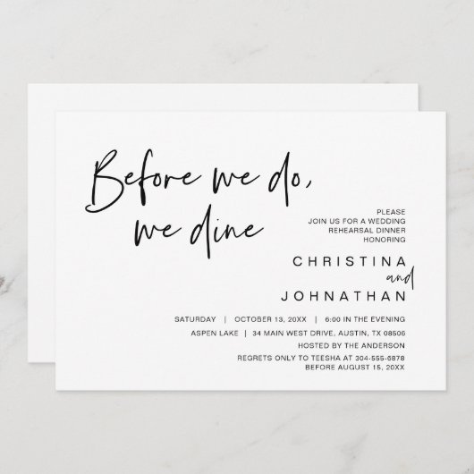 Hochzeitsessen Probe, bevor wir essen Einladung (Vorne/Hinten)