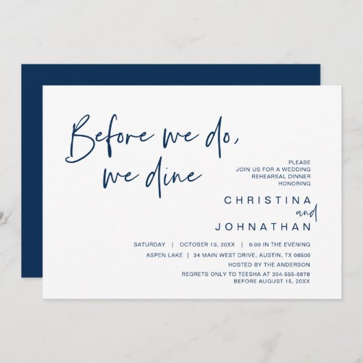 Hochzeitsessen Probe, bevor wir essen Einladung (Vorne/Hinten)