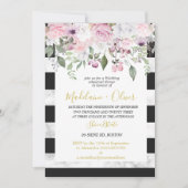 Hochzeitsessen Probe Blumen Marmor Schwarzer Chic Einladung (Vorderseite)