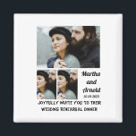 Hochzeitsessen Probe Brauch 3 FotoCollage Magnet<br><div class="desc">Hochzeitliche Probe Dinner Einladung Custom 3 Foto Collage. Machen Sie eine einzigartige Hochzeitseinladung mit Ihren Fotos und ändern Sie die Namen und das Datum mit dieser Vorlage für die Hochzeit.</div>