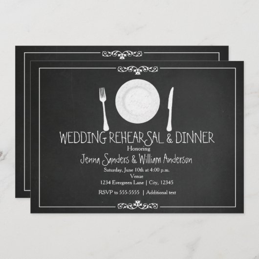 Hochzeitsessen Probe Chalkboard Vintag Einladung (Vorne/Hinten)