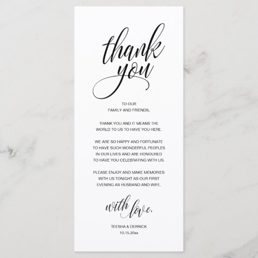 Hochzeitsessen Probe Danke Karte (Vorderseite)