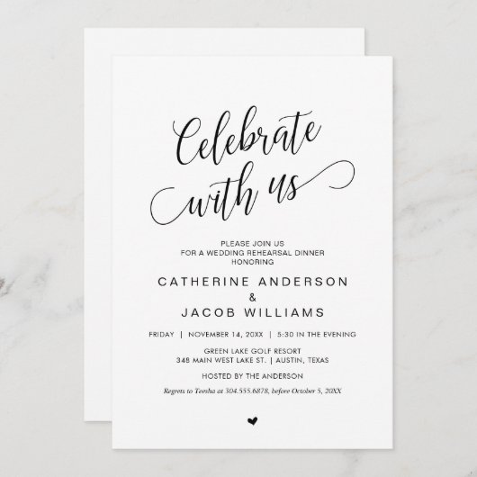 Hochzeitsessen Probe, Einfach Klassik Black, Inv Einladung (Vorne/Hinten)