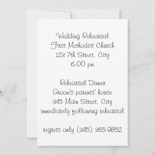 Hochzeitsessen Probe Einladung (Rückseite)