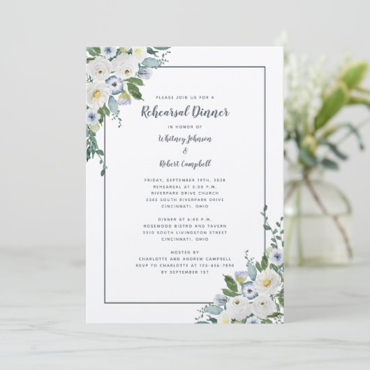 Hochzeitsessen Probe Elegante Florenz Grau Einladung (Stehend Vorderseite)