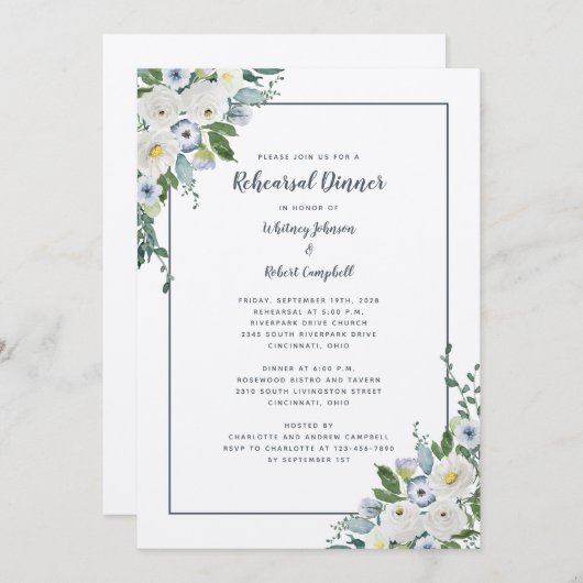 Hochzeitsessen Probe Elegante Florenz Grau Einladung (Vorne/Hinten)