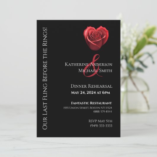 Hochzeitsessen Probe-Herz-Shaped Rote Rose- Einladung (Stehend Vorderseite)