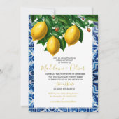 Hochzeitsessen Probe Lemon Blue Tile Chic Einladung (Vorderseite)