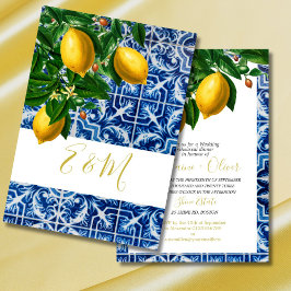 Hochzeitsessen Probe Lemon Blue Tile Chic Einladung