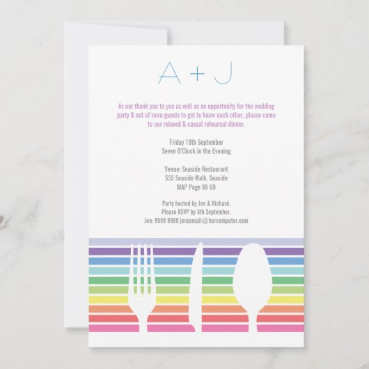 Hochzeitsessen Probe Rainbow Cutlery Einladung (Vorderseite)