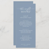 Hochzeitsessen Probe, romantisches Dusty Blue Menükarte (Vorne/Hinten)