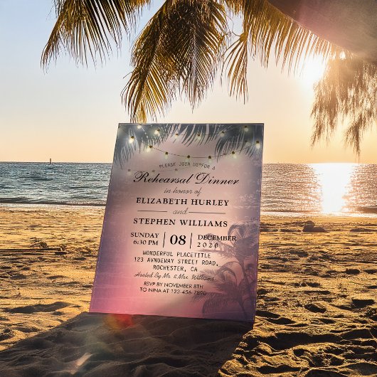 Hochzeitsessen Probe Sommerpalmenbäume Lichter Einladung