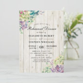 Hochzeitsessen Probe Sukkulent Rustikales Holz Einladung (Stehend Vorderseite)