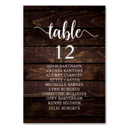 Hochzeitsessen, rustikale Gästekarte Tischnummer