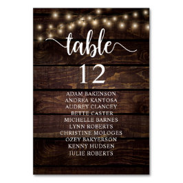 Hochzeitsessen, rustikale Gästekarte Tischnummer