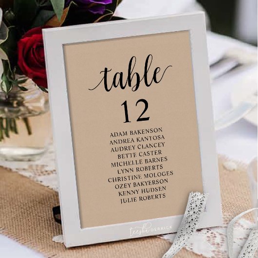 Hochzeitsessen, rustikale Gästekarte Tischnummer