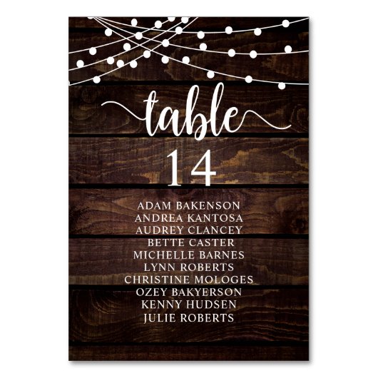 Hochzeitsessen, rustikale Gästekarte Tischnummer (Vorderseite)