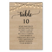 Hochzeitsessen, Sitzkarte aus braunem Holz Tischnummer (Rückseite)