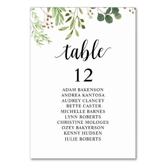 Hochzeitsessen, Sitzplan der Gäste, Grünflächen Tischnummer (Rückseite)