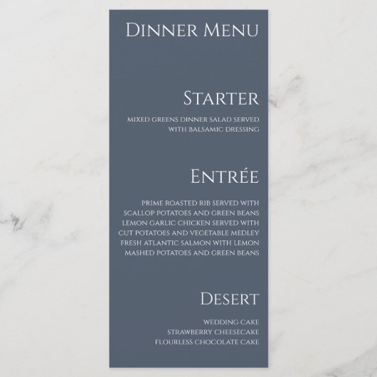 Hochzeitsessen und Bar Menu-Blau und Weiß- Menükarte (Vorderseite)