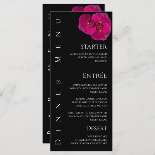 Hochzeitsessen und Bar Menu-Fuchsia Orchids- Menükarte (Vorne/Hinten)