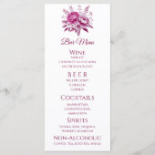 Hochzeitsessen und Bar Menu-Magenta-Peony Menükarte (Rückseite)