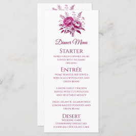 Hochzeitsessen und Bar Menu-Magenta-Peony Menükarte