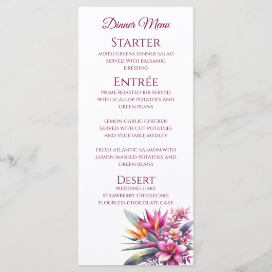 Hochzeitsessen und Bar Menu-Tropical Biss Menükarte (Vorderseite)