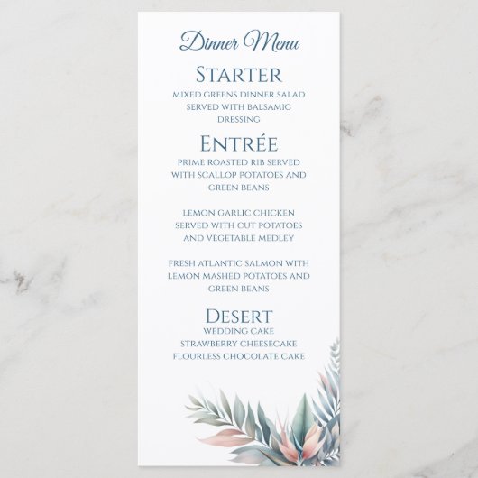 Hochzeitsessen und Bar Menu-Tropical Dream Menükarte (Vorderseite)