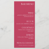 Hochzeitsessen und Bar Menu-Viva Magenta- Menükarte (Rückseite)