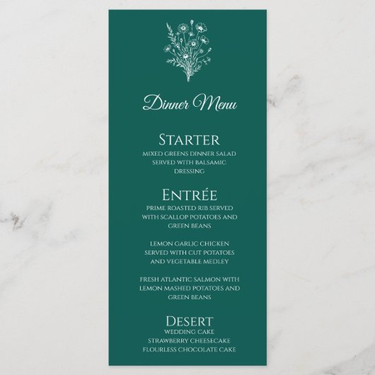 Hochzeitsessen und Bar Menu-Wildblume Elegante Menükarte (Vorderseite)