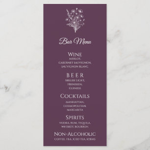Hochzeitsessen und Bar Menu-Wildblume Elegante Menükarte